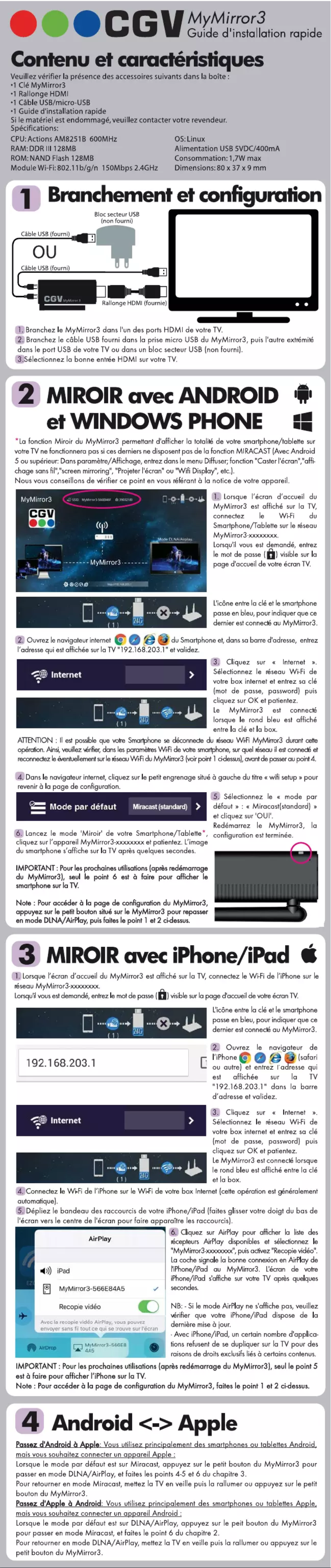 Page 1 de la notice Manuel utilisateur CGV My Mirror 3