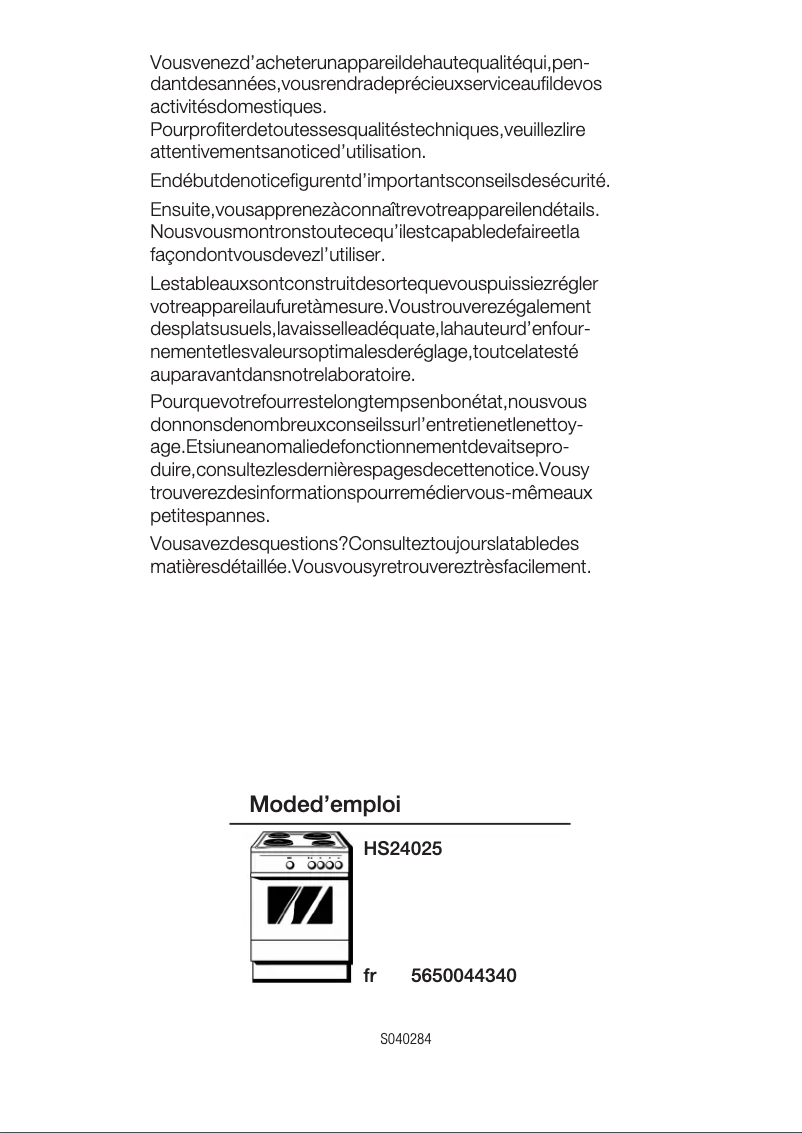 First page image of the manual for HS24025