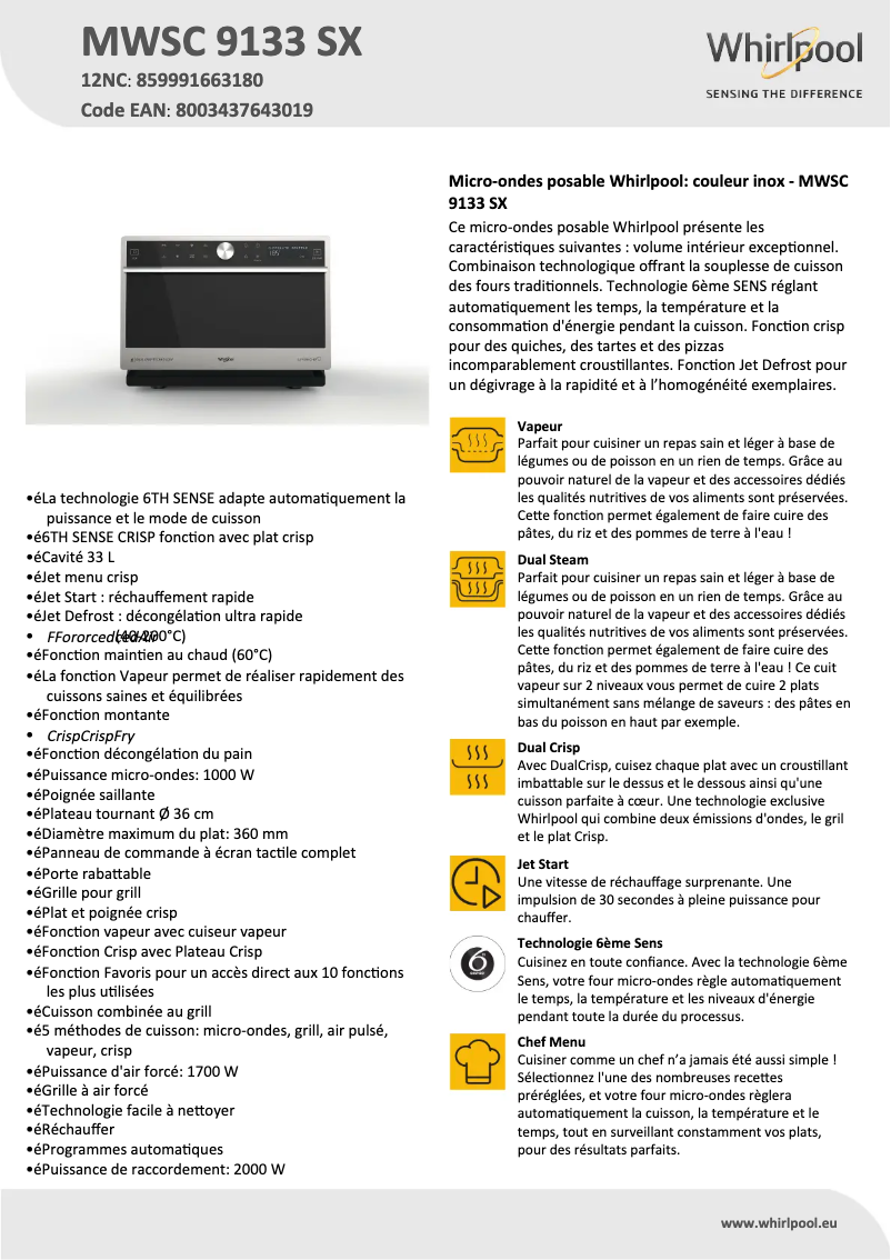 First page image of the manual for MWSC 9133 SX
