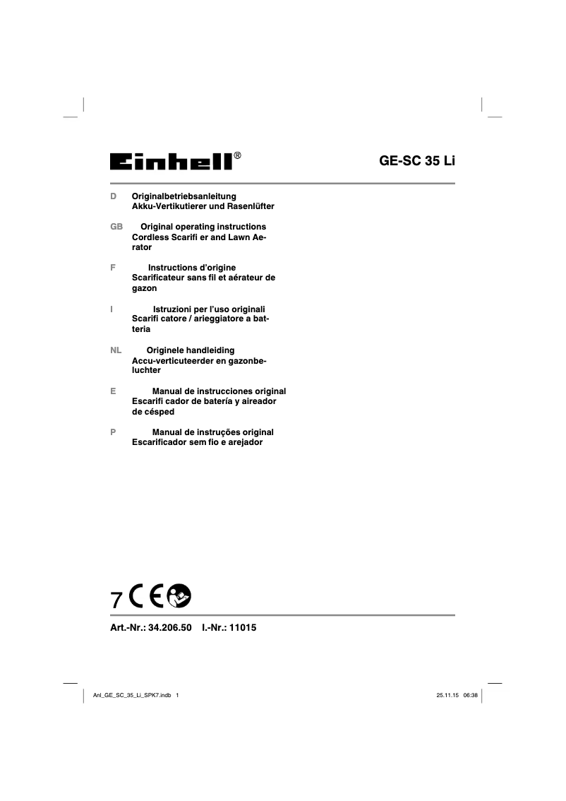 Page 1 of the manual User Manual Einhell GE-SC 35 Li