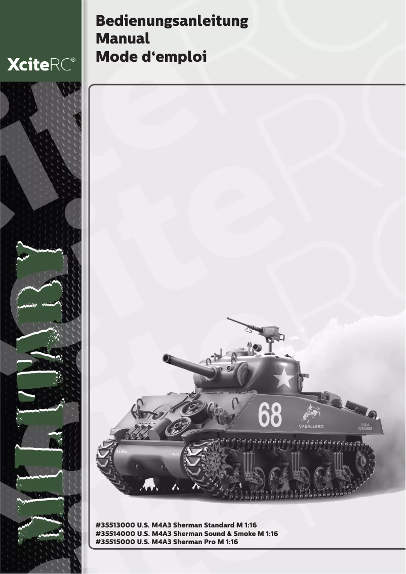Page 1 of the manual User Manual XciteRC U.S. M4A3 Sherman