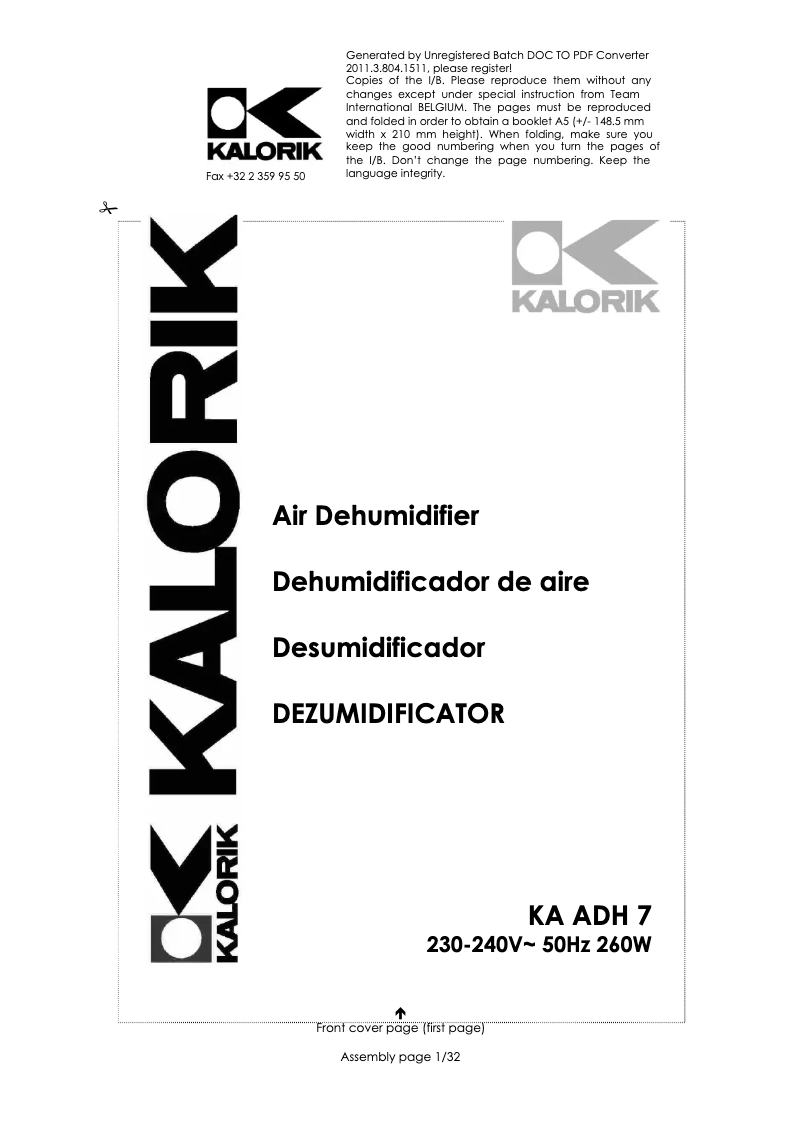 Page 1 of the manual User Manual Kalorik KA ADH 7