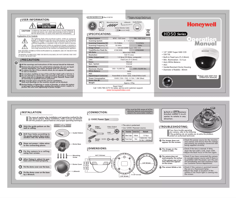 Page 1 of the manual User Manual Honeywell HD50