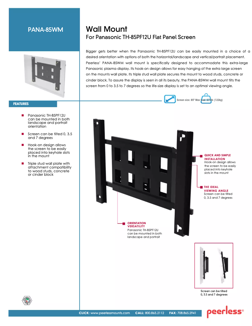 Page 1 of the manual User Manual Peerless-AV PANA-85WM