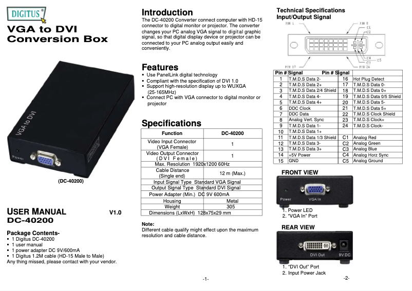 First page image of the manual for DC-40200