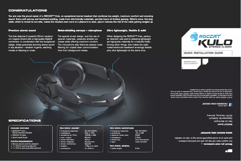 First page image of the manual for Kulo