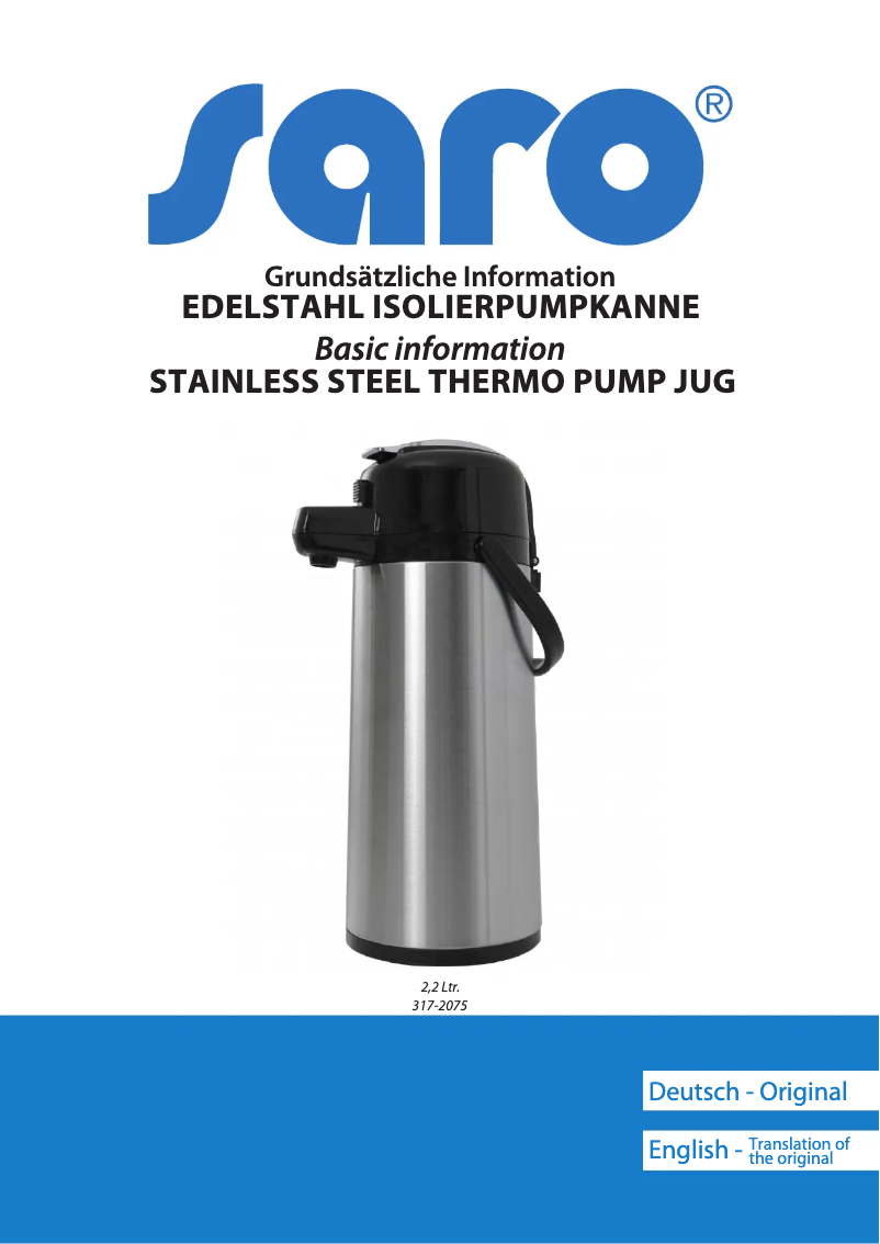 Page 1 of the manual User Manual Saro 317-2075