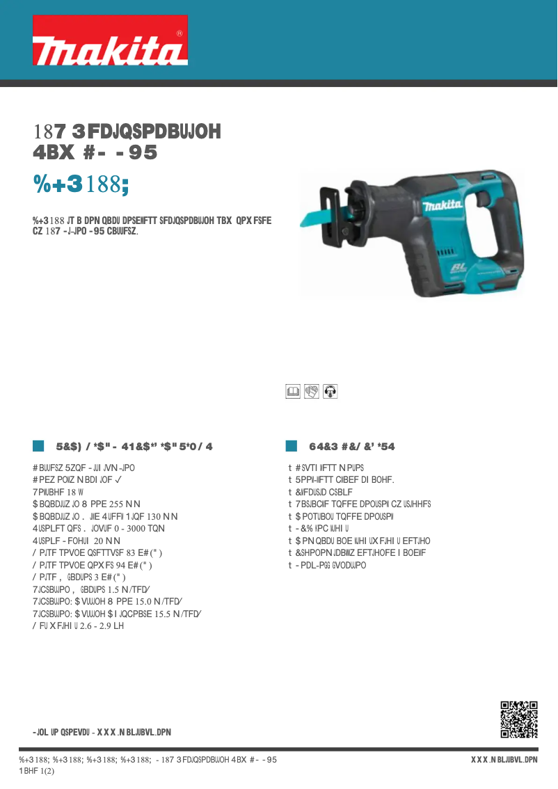 Page 1 of the manual Technical Sheet Makita DJR188Z