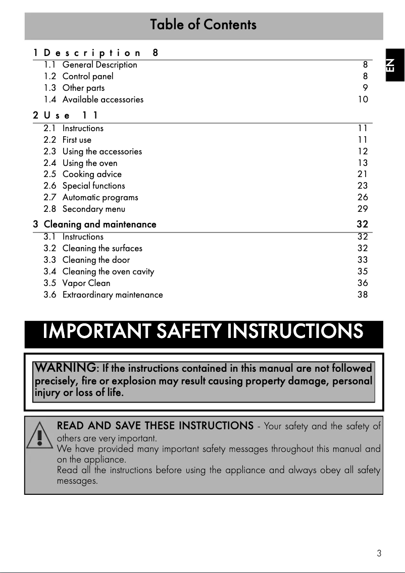 First page image of the manual for SFU7302TVX