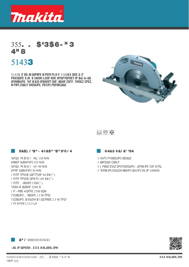 Page 1 of the manual Technical Sheet Makita 5143R