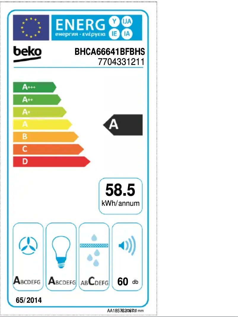 Page 1 of the manual Energy Label Beko BHCA66641BFBHS