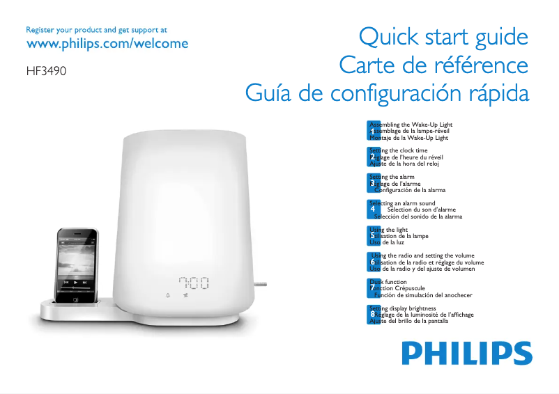 Page 1 of the manual Quick Start Guide Philips Wake-up Light HF3490