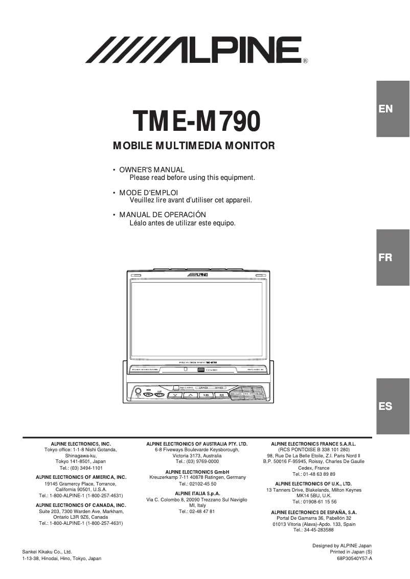 First page image of the manual for TME-M790