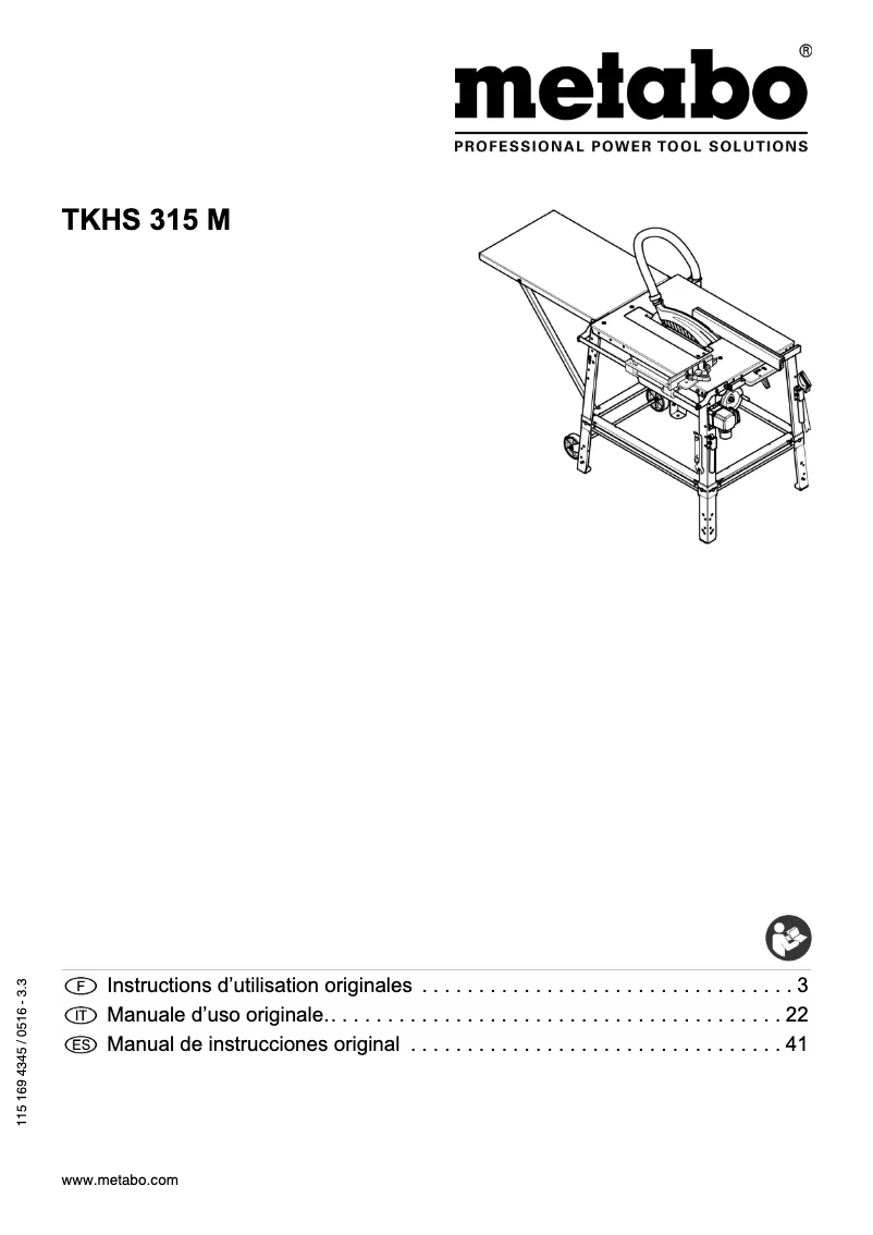 Page 1 of the manual User Manual Metabo TKHS 315 M