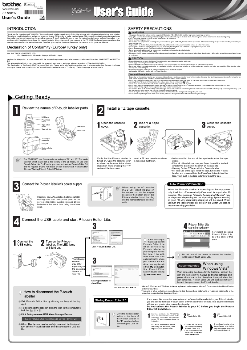 Page 1 of the manual User Manual Brother P-Touch 1230PC