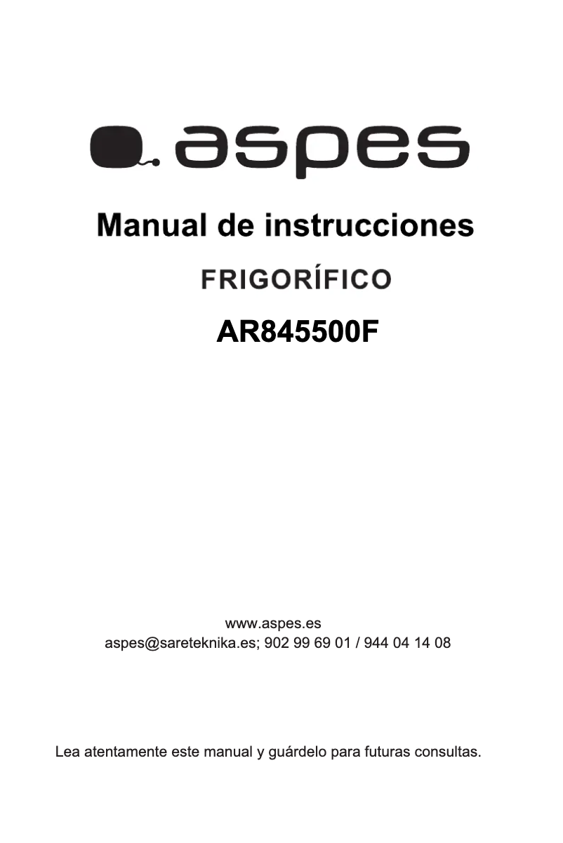 Page 1 of the manual User Manual Aspes AR845500F