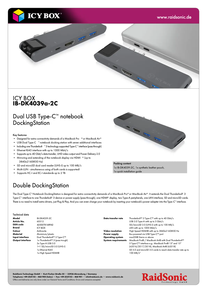 Page 1 of the manual Technical Sheet Icy Box IB-DK4039-2C