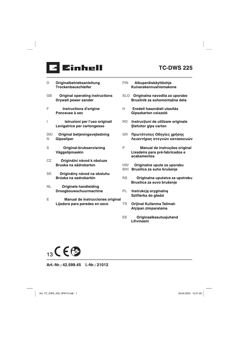Page 1 of the manual User Manual Einhell TC-DWS 225