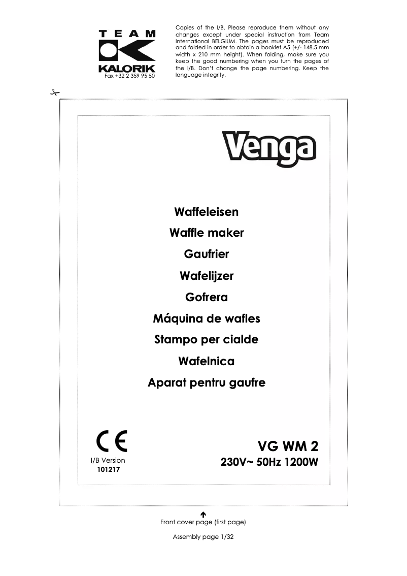 First page image of the manual for VG WM 2