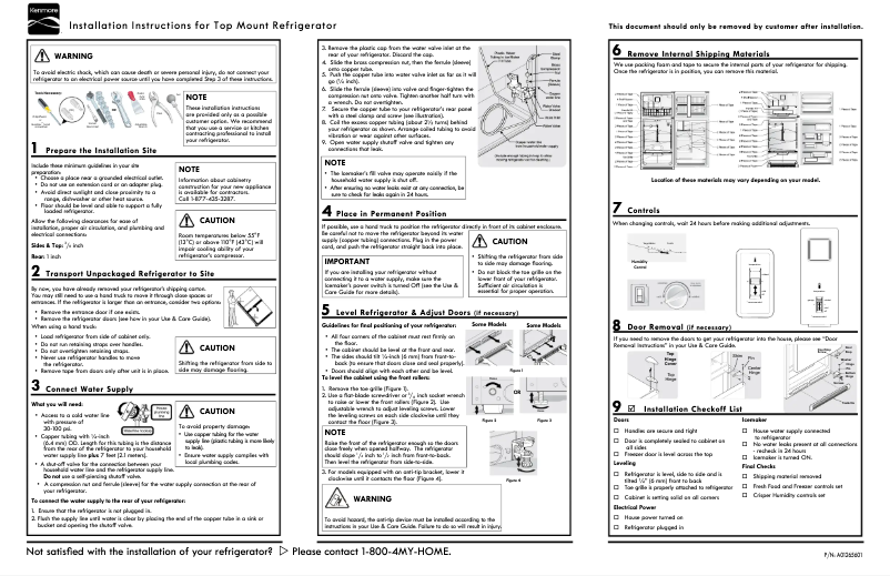 Page 1 of the manual Technical Sheet Kenmore 60087