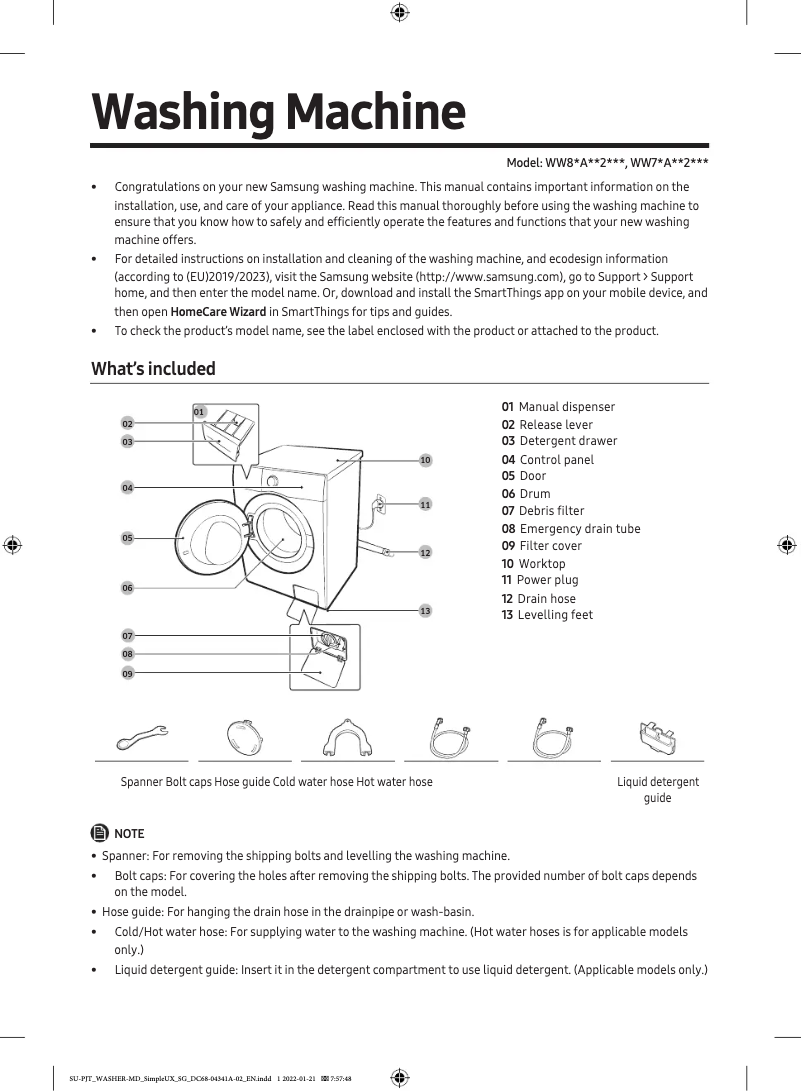 First page image of the manual for WW80A6S28AE