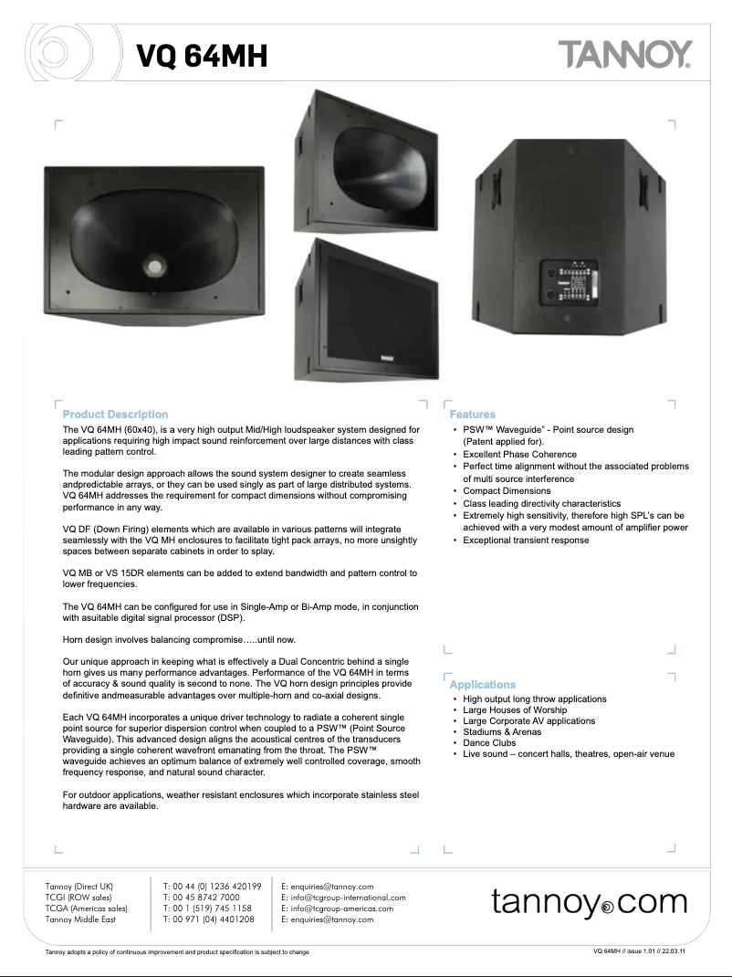 Page 1 of the manual User Manual Tannoy VQ 64MH