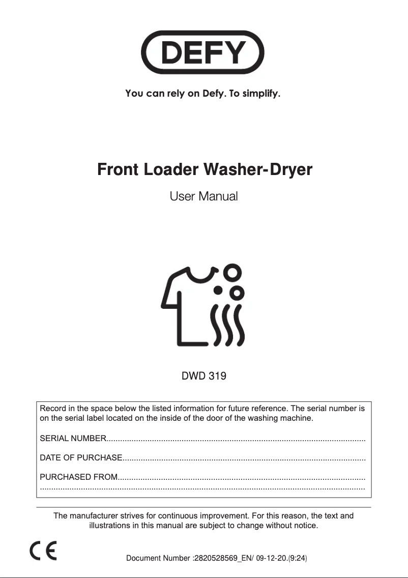 Page 1 of the manual User Manual Defy DWD319