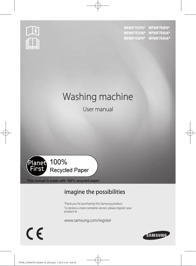 First page image of the manual for WF80F7E6U6X/EU