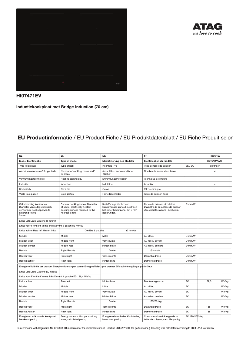 Page 1 of the manual Technical Sheet Atag HI07471EV