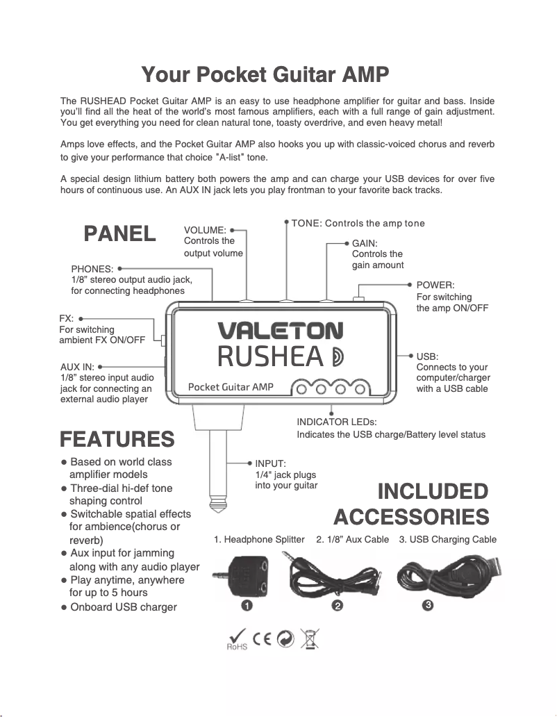 Page 1 of the manual User Manual Valeton RushHead Bass