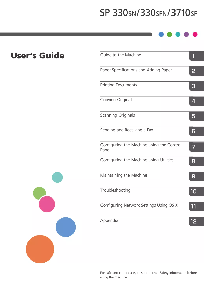 First page image of the manual for SP 3710SF