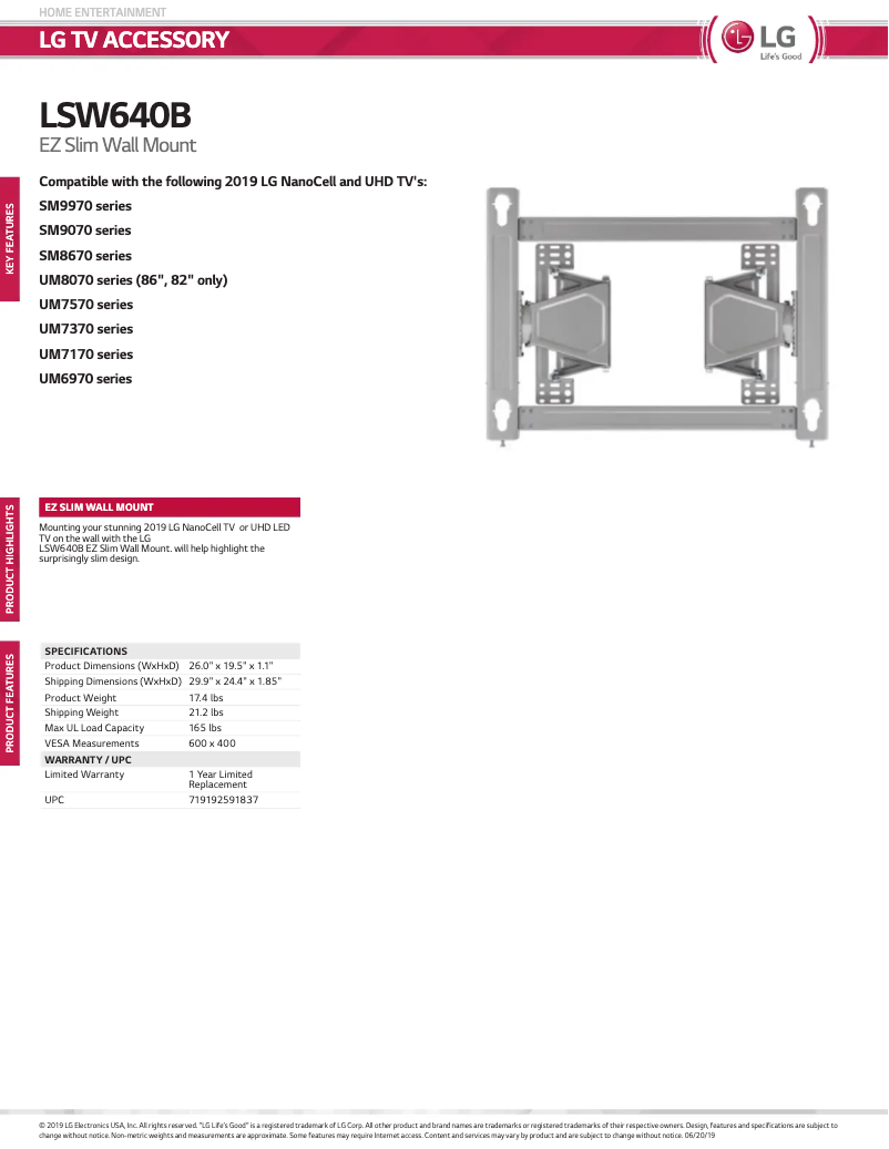 First page image of the manual for LSW640B