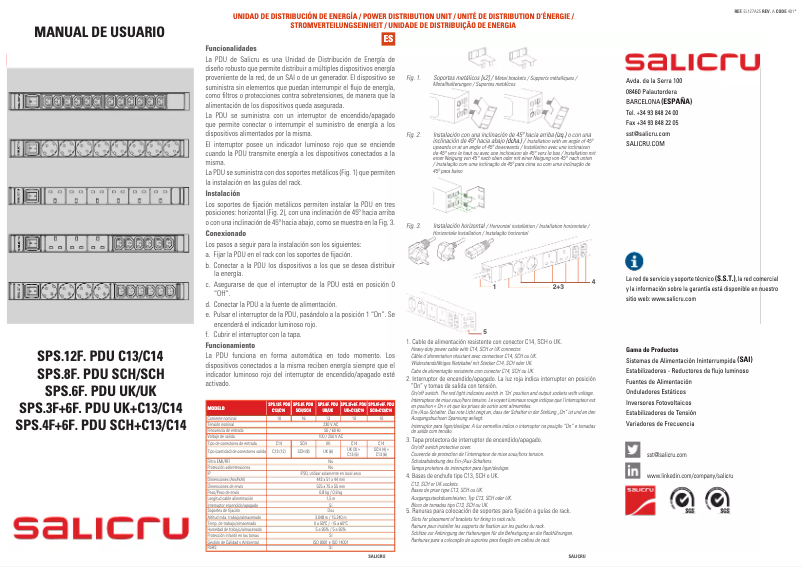 Page 1 de la notice Manuel utilisateur Salicru SPS.4F+6F. PDU SCH+C13/C14