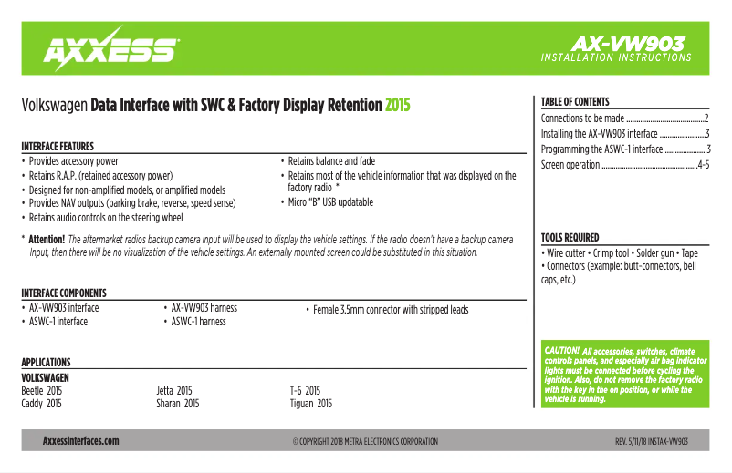 Page 1 of the manual User Manual AXESS AX-VW903