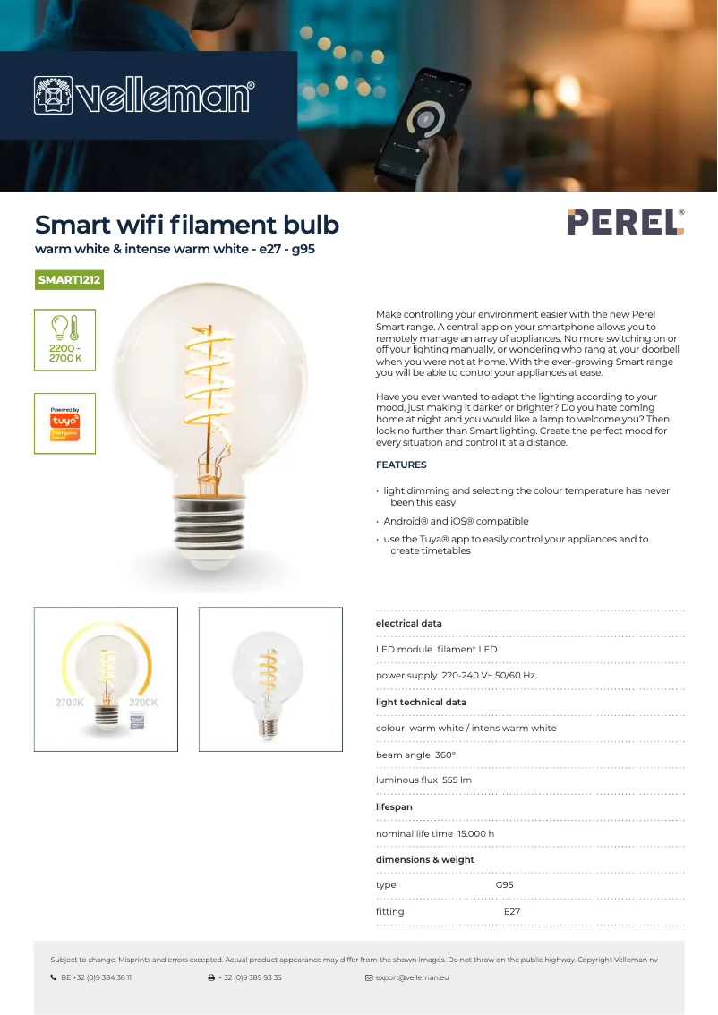 Page 1 of the manual Technical Sheet Perel SMART1212