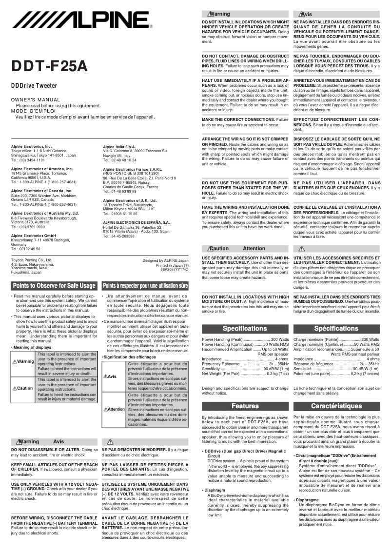 Page 1 of the manual User Manual Alpine DDT-F25A