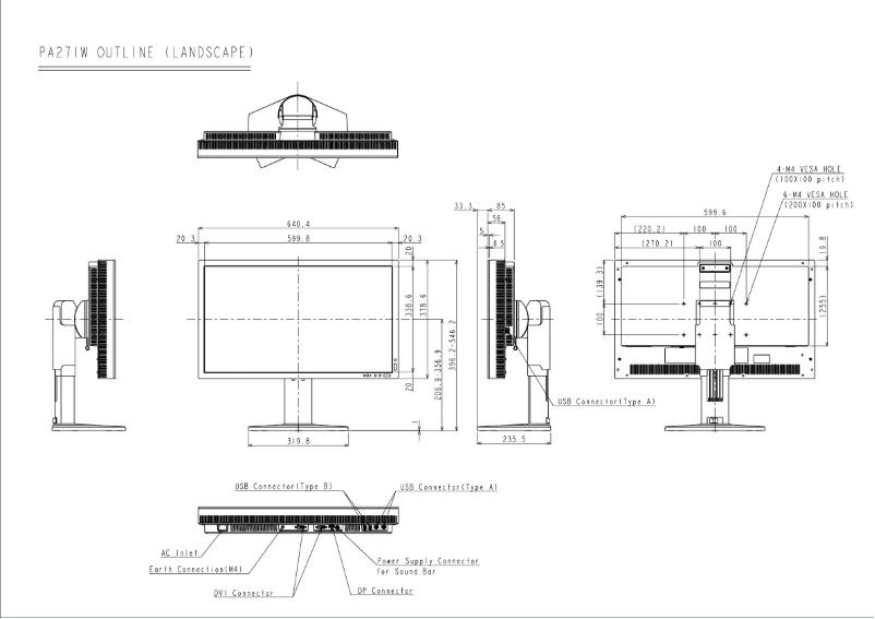 Page 1 of the manual Technical Drawing NEC MultiSync PA271W
