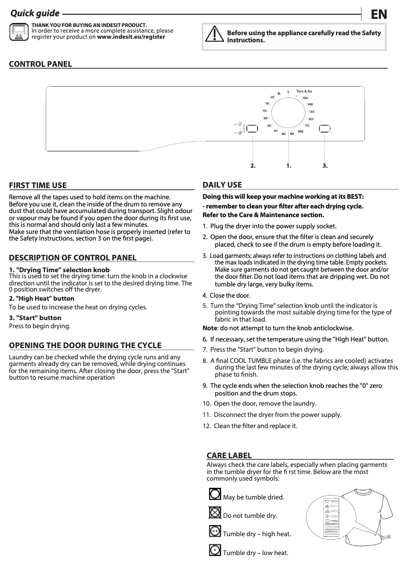 Page 1 of the manual User Manual Indesit I1 D80S UK
