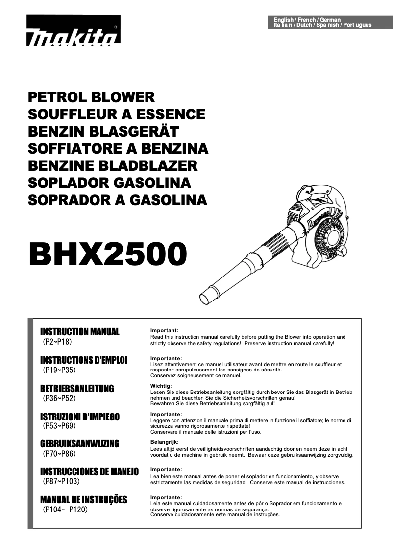 First page image of the manual for BHX2500