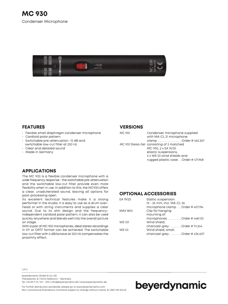First page image of the manual for MC 930