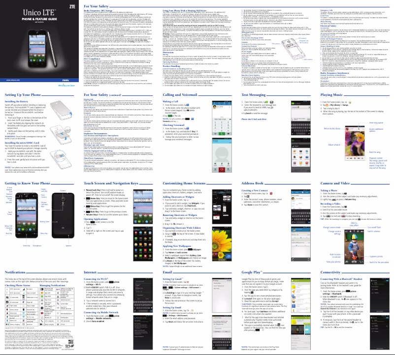 First page image of the manual for Unico LTE Z930L