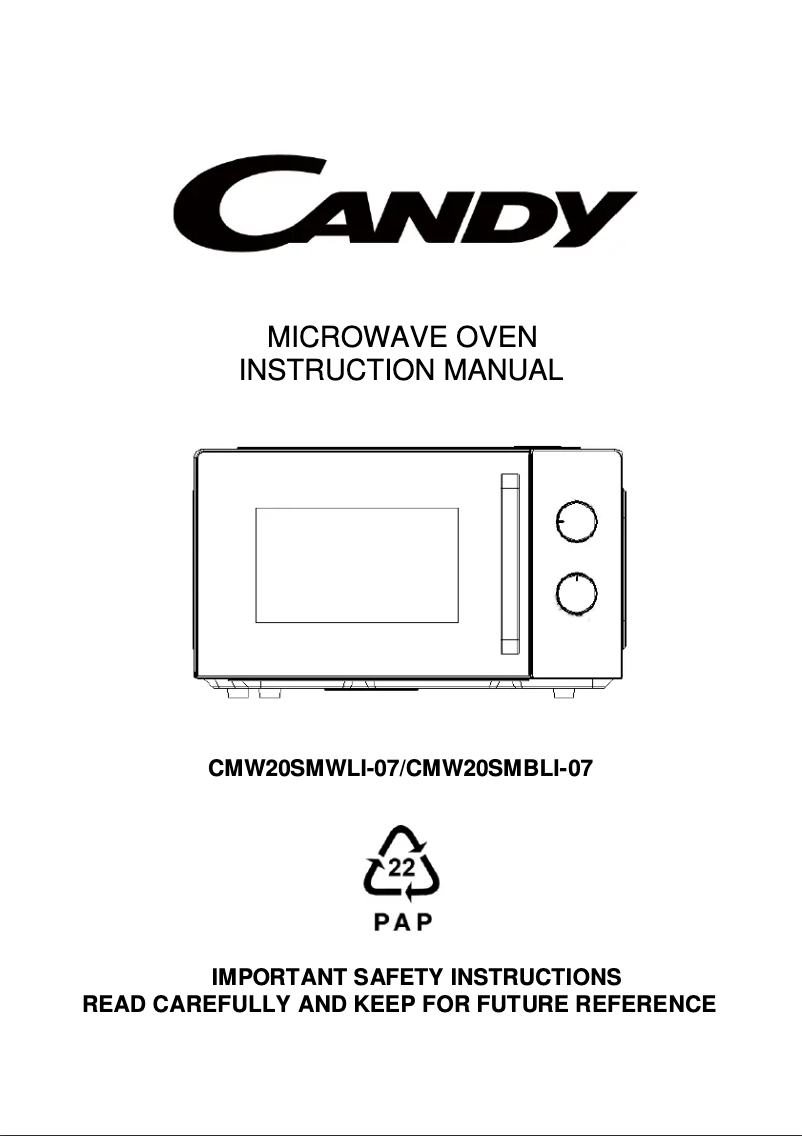 First page image of the manual for CMW20SMWLI-07
