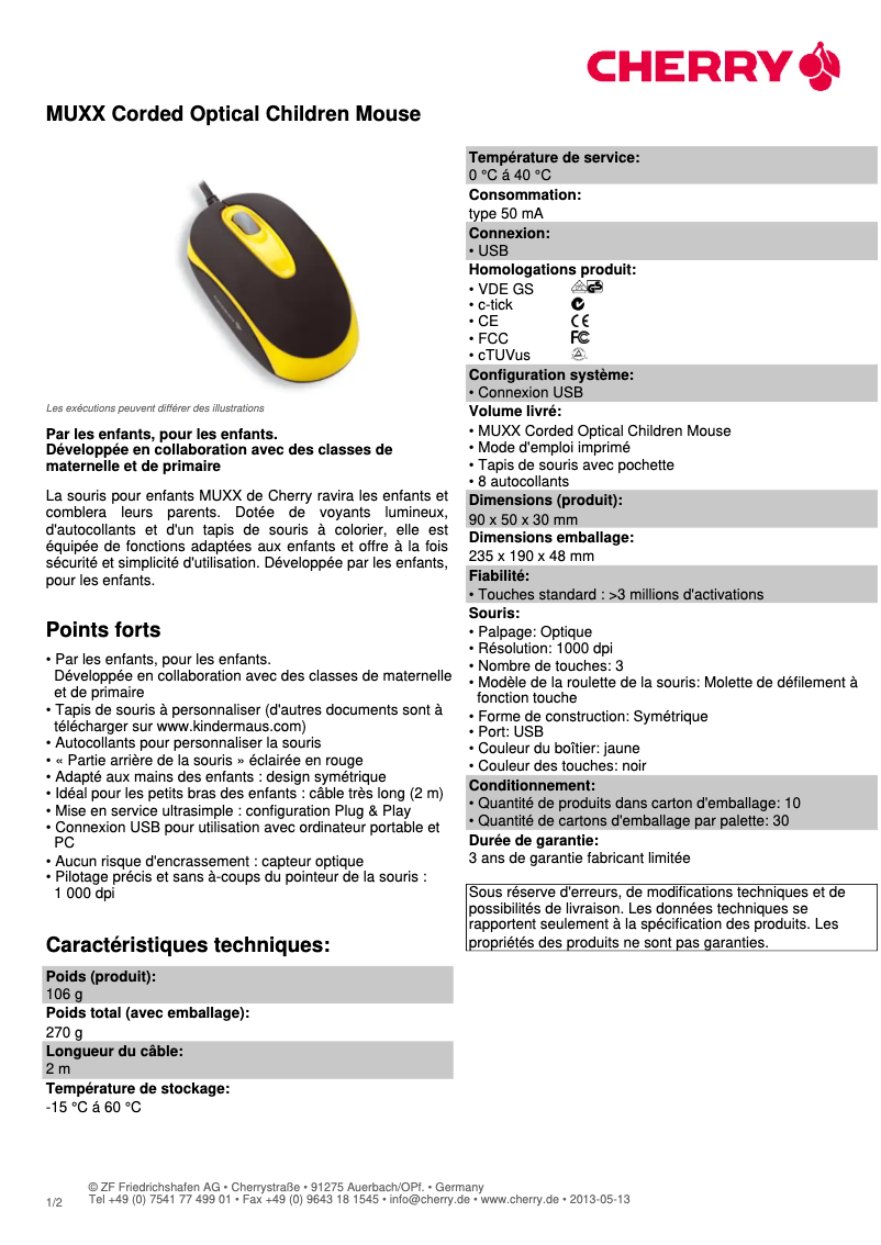 Page 1 of the manual Technical Sheet Cherry JM-C0100
