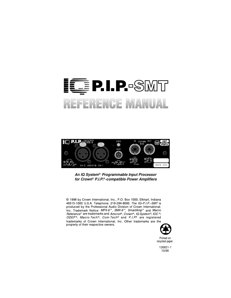 Page 1 of the manual User Manual Crown IQ-P.I.P.-SMT