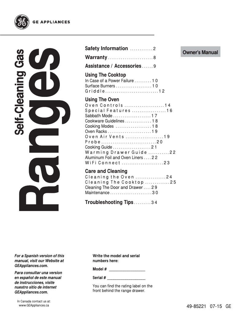 Page 1 of the manual User Manual GE JGS760BELTS