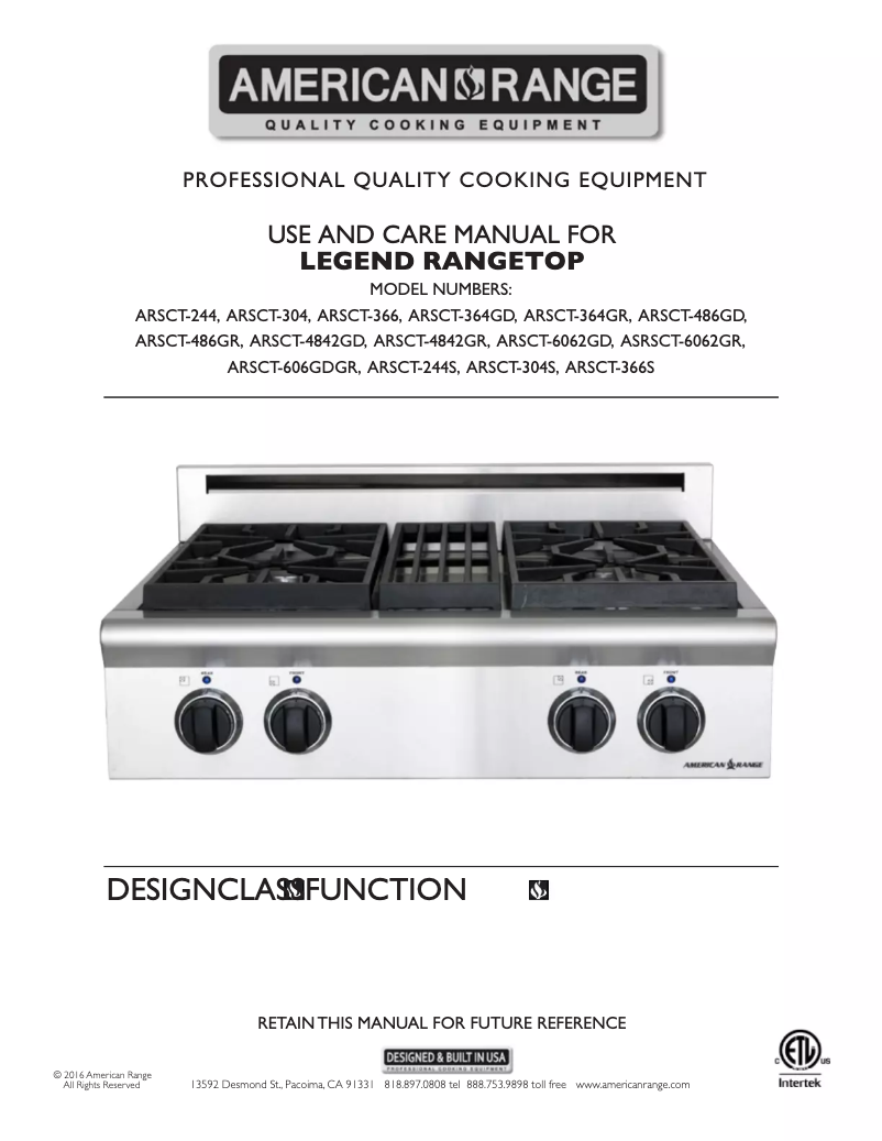 First page image of the manual for ARSCT-4842GR