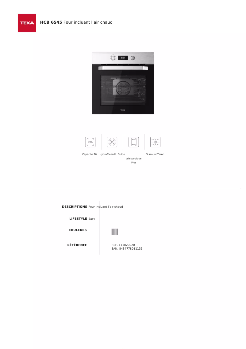 Page 1 of the manual Technical Sheet Teka HCB 6545