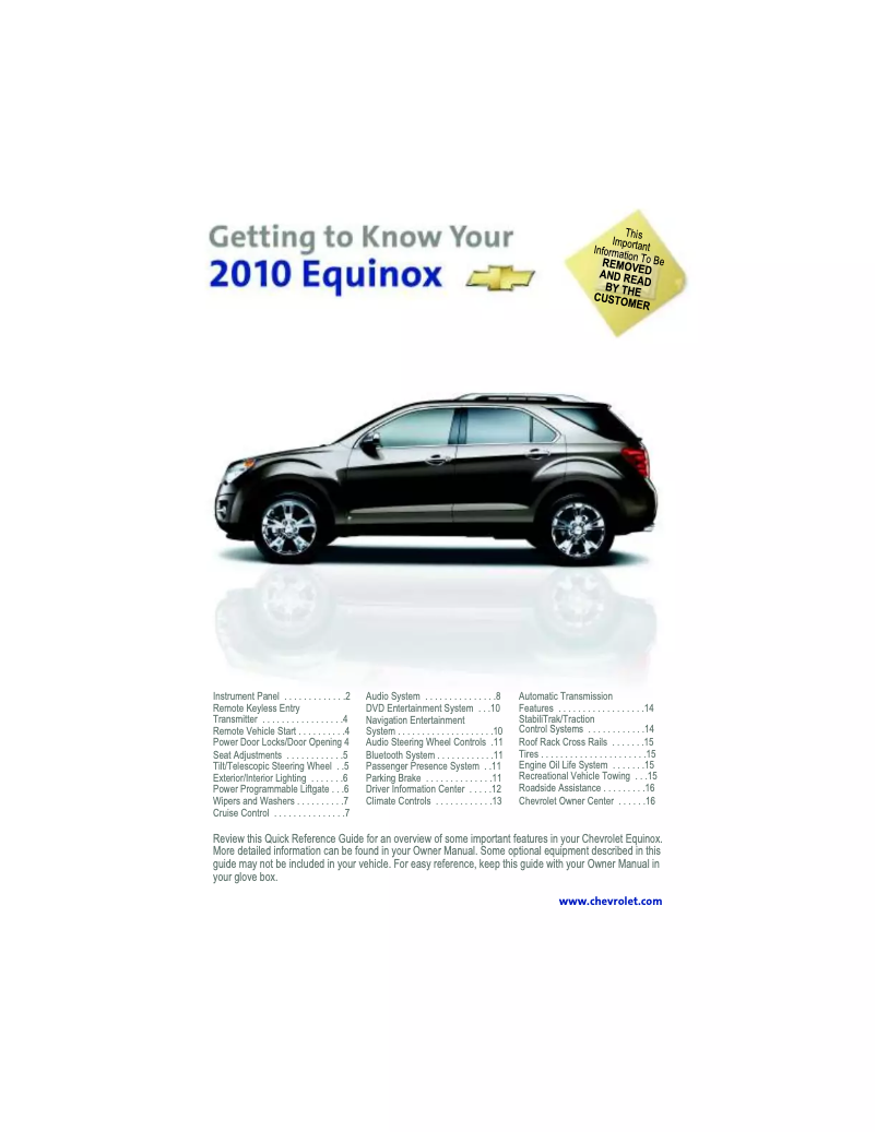 First page image of the manual for Equinox (2010)