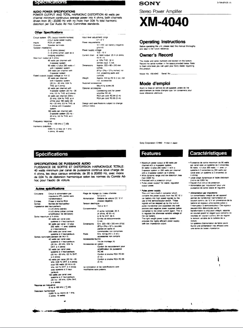 Page 1 of the manual User Manual Sony XM-4040