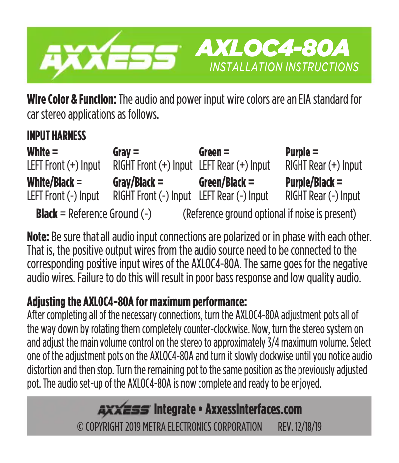 First page image of the manual for AXLOC4-80A